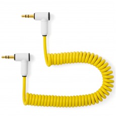 myVolts Candycords audio cable 3.5mm angled jack to 3.5mm angled jack, curly 20cm to 30cm, Pineapple Yellow